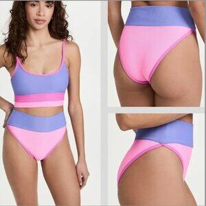 Beach Riot Pink & Purple Bikini SET - Modern Color Block Design - Size L + XL